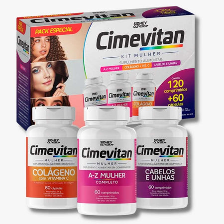 Kit Cimevitan: A-Z Mulher + Cabelos e Unhas + Colágeno - 120 cápsulas + 60 comprimidos - C&E Store